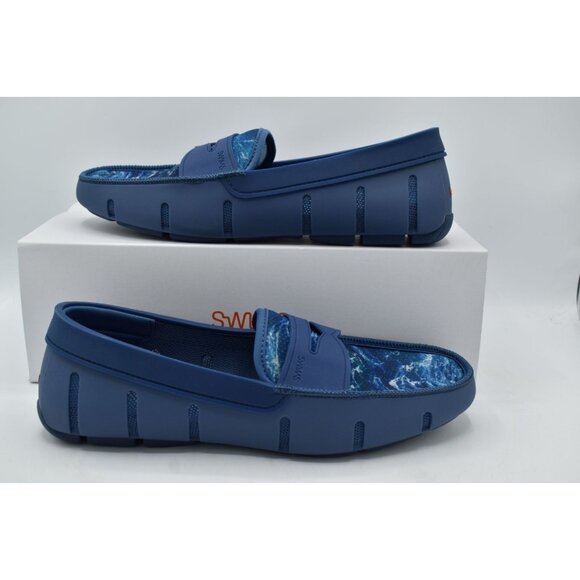 SWIMS Mens Size 9 Ensign Blue Printed Penny Loafers Shoes